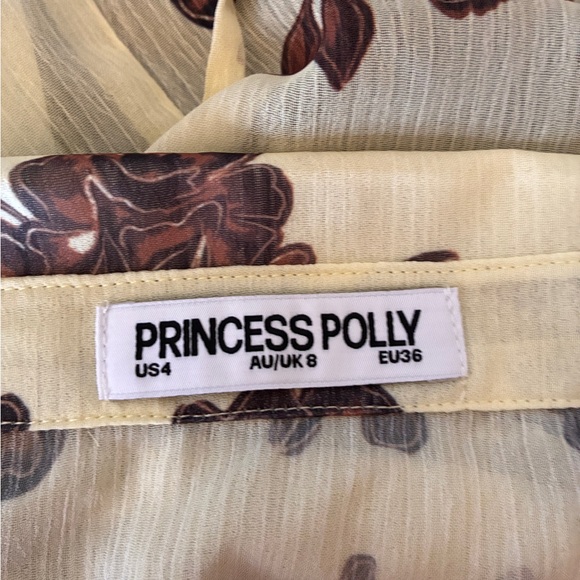 Princess Polly Floral Tie-Waist Sheer Peplum Top Size 4 Cream Brown - Picture 9 of 10